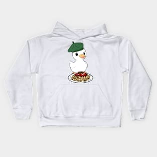 Cute Fat duck is eating spaghetti Kids Hoodie